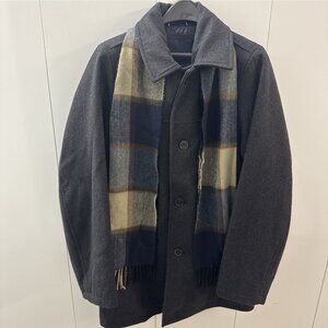 Tommy Hilfiger Men's Size LT Wool blend Coat with Detachable Scarf Quilted Lined